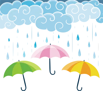 three umbrellas in the rain