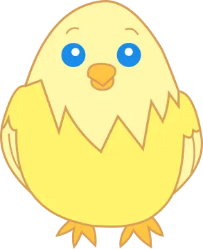 a yellow chick with blue eyes