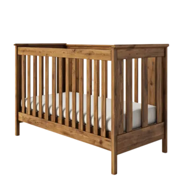 a wooden cribt with white sheets in it