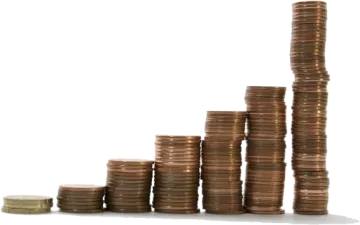 a stack of coins next to a pile of money
