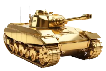 a gold colored tank on a white background