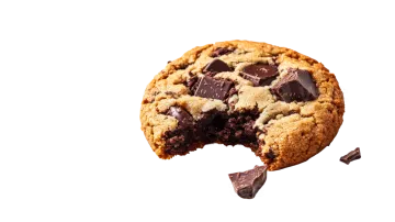 a chocolate chip cookie on a white background