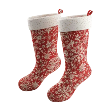 a pair of red and white christmas stockings