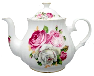 a white tea pot with pink roses on it