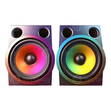 two colorful speakers on a white background