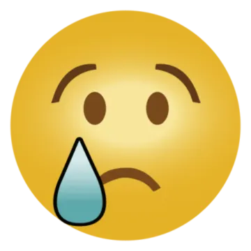 a yellow smiley face with a teary expression
