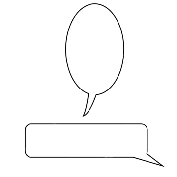 a black and white speech bubble icon
