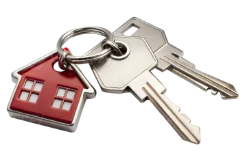 a house shaped keychai with two keys