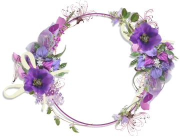 a wreath with purple flowers and green leaves