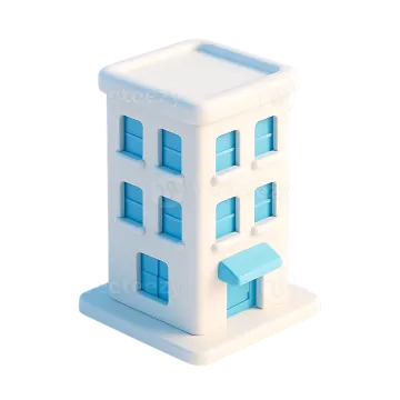 a white building with blue windows