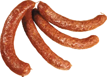 three sausages on a white background