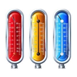 three thermometers on a white background