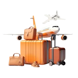 an airplane and luggage on a white background