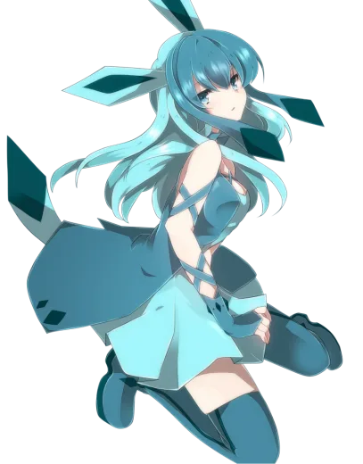 an anime girl in a blue dress and black shoes