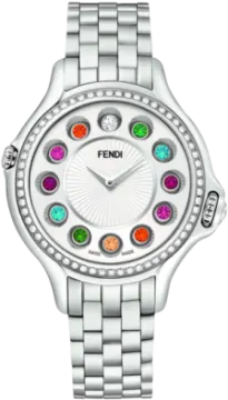 a women's watch with multi colored stones