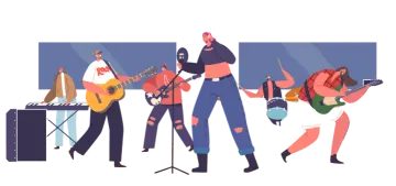 a group of people playing instruments in a music studio