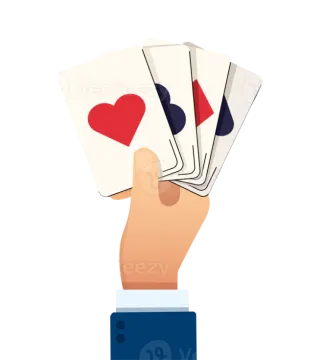 a hand holding playing cards with hearts