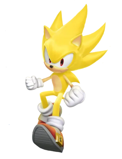 a yellow sonic figure on a white background