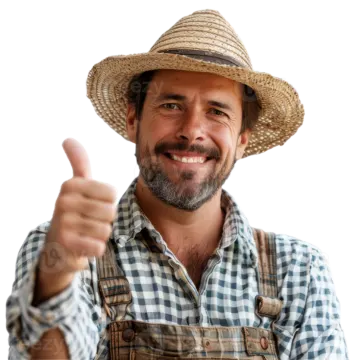 a man wearing a straw hat and giving a thumbs