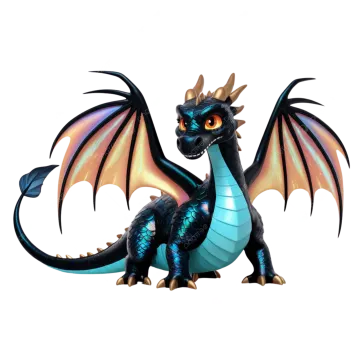 a blue and black dragon sitting on a white background