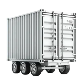 a silver container with wheels on a white background