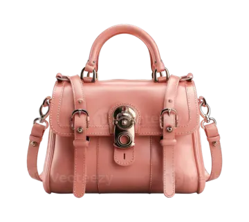 a pink leather handbag on a white background