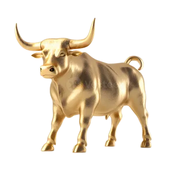 a gold bull statue on a white background