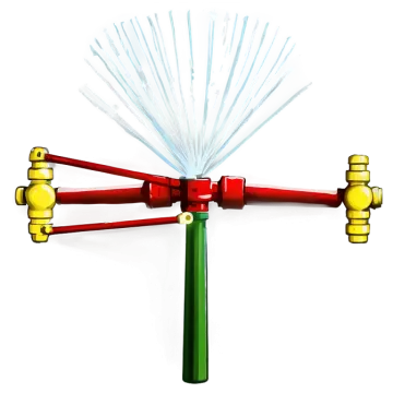a red and green fire hydrant with two hoses