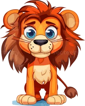 a cartoon lion with big blue eyes