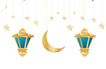 three hanging lanterns with stars and crescents