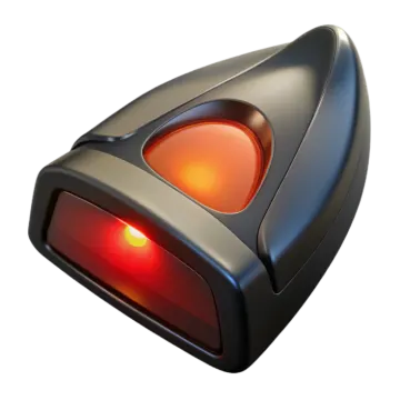 a black and red light on a white background
