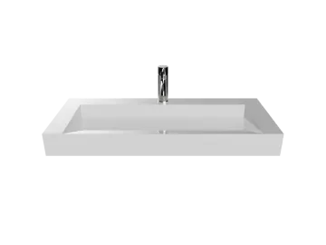 a white sink sitting on top of a counter
