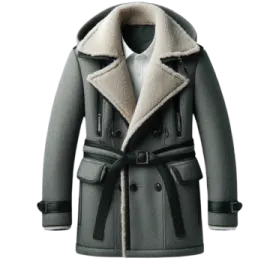 a gray coat with a fur collar