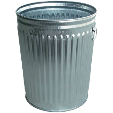 a metal trash can on a white background