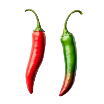 two red and green peppers on a white background