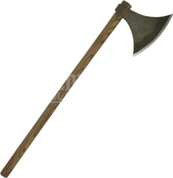 an axe with wooden handle on a white background