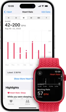 an apple watch with a heart rate on the screen