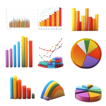 a set of graphs and pies