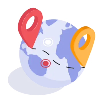a cartoon earth with a red pin in it's mouth