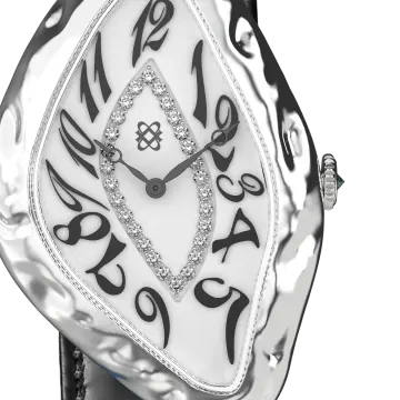 a white and black watch with diamonds