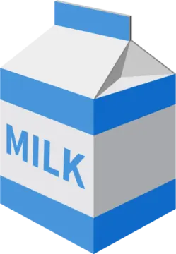a blue box with the word milk on it