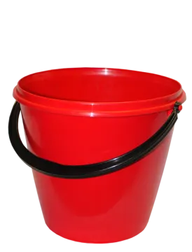 a red bucket with black handles