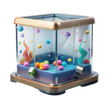 an illustration of a glass box filled with colorful balls