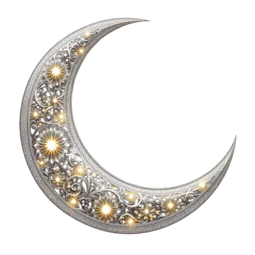 a crescent with flowers and stars on it