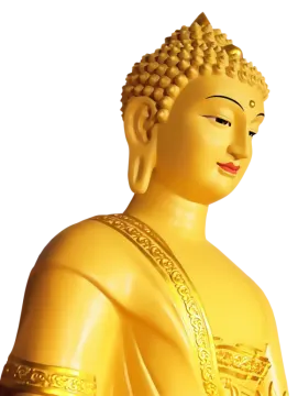 a golden buddha statue on a white background