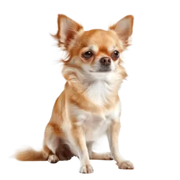 a small brown and white dog sitting down