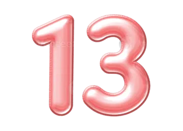 a pink number thirteen balloon on a white background