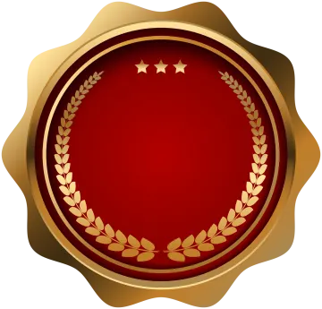 a gold seal with a laurel wreath on it