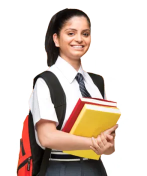 a girl in a school uniform holding a book