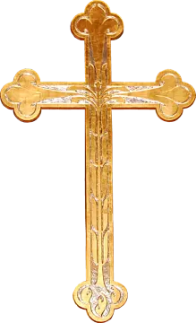 a gold cross on a white background